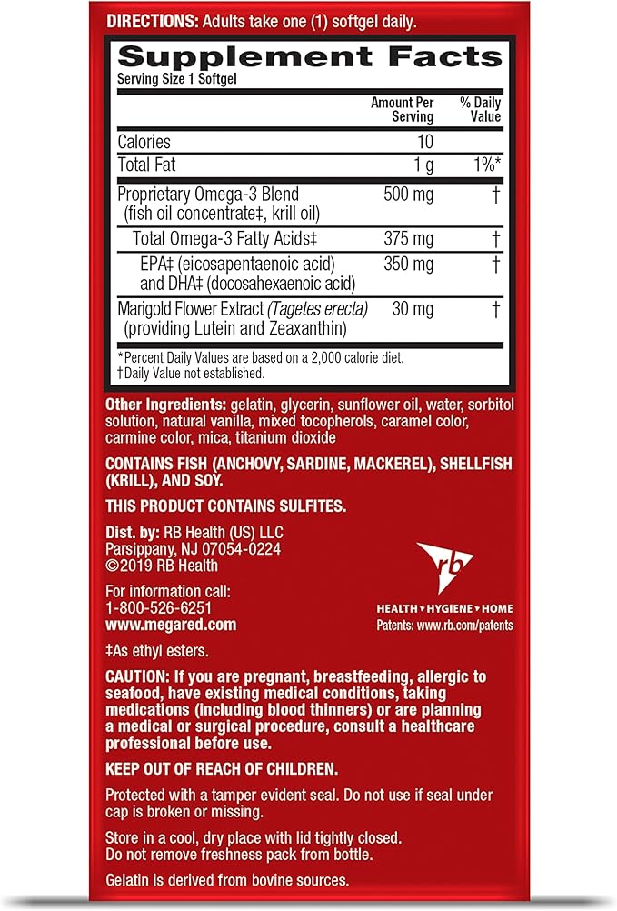 MegaRed Omega-3 Blend Total Body + Refresh 500mg Softgels, (65 Count in a Bottle), Easily Absorbed Krill Oil, to Support Your Heart, Joints, Brain & Eyes