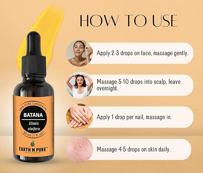 Earth N Pure Batana Oil 100% Natural and Therapeutic Grade for Hair Growth and Healthy Skin 100 ML