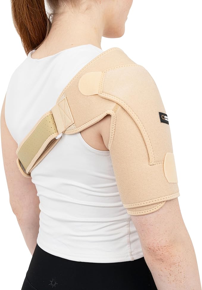 Copper Compression Recovery Shoulder Brace - Immobilizer for Torn Rotator Cuff, AC Joint Pain Relief, Dislocation, Arm Stability, Injuries, Tears - Adjustable Fits Men, Women - Tan - One Size - S/M
