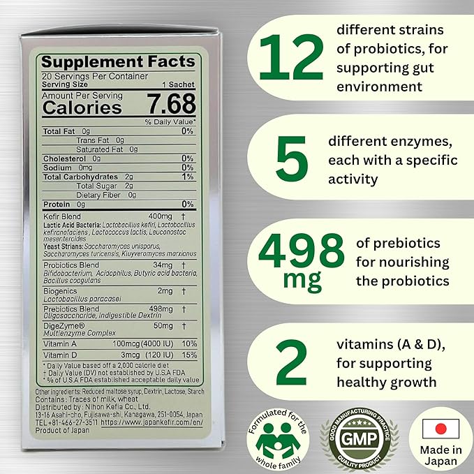 Pro Mix Light Enzyme Plus - Kefir and Digestive Enzymes - for Supporting Digestion and Gut Health - Japanese Supplement with Probiotics, Prebiotics, and Enzymes - 20 Powder Stick-Packs