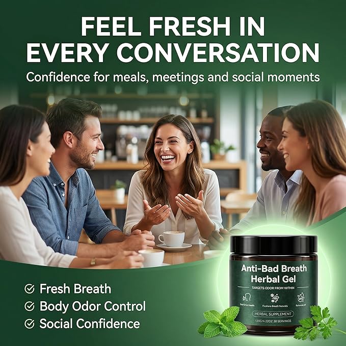 Anti-Bad Breath Herbal Gel Supplement - Body & Breath Odor Control from The Inside – Internal Deodorant, Natural Herbal Deodorant Gel with Parsley and Chlorophyll, Full Body Deodorizer (1)