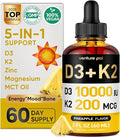 Venture Pal 5-in-1 Vitamin D3 10000 IU & K2 as MK-7 200mcg with Magnesium, MCT Oil, Zinc, Sugar-Free Vitamin D Liquid |Maximum Absorption for Bone, Mood & Immune Health - 2 FL OZ, 66 Days