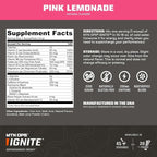 MTN OPS Ignite Sugar Free Energy Drink Powder Trail Packs with 200mg Caffeine, Travel Pre Workout Packets for to-Go Energy, Nootropic Blend, L Arginine & L Citrulline, 20 Servings, Pink Lemonade