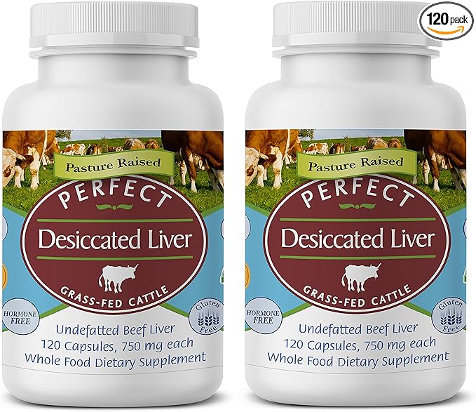 Perfect Supplements – Perfect Desiccated Liver – 120 Capsules – Undefatted Beef Liver – Natural Source of Protein, Iron, Vitamins A & B – 2 Pack