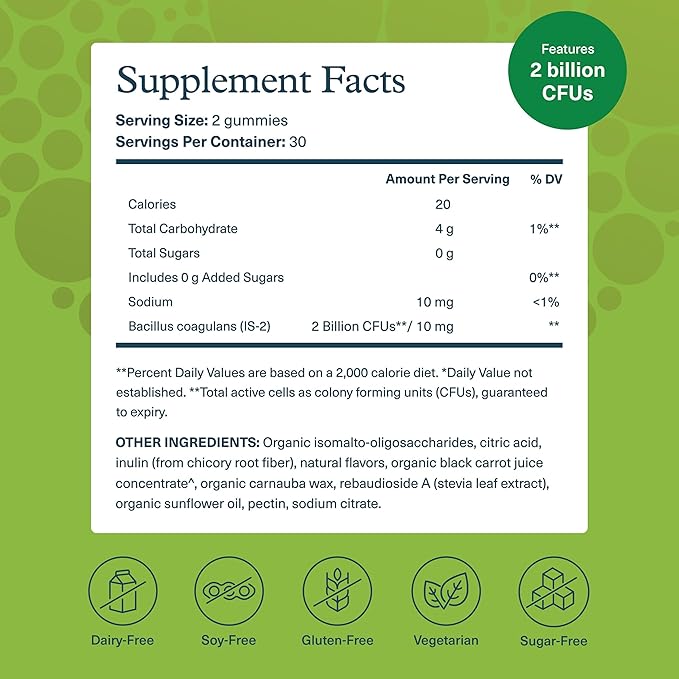 Youtheory Spore Probiotic Gummies - Supplement for Gut Health Support* - with Bacillus coagulans (is-2) - Supports Diarrhea Relief & Regular Bowel Movement* - Sugar Free - 60 Gummies (30-Day Supply)