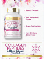 Carlyle Collagen Peptides with Vitamin C | 6000mg | 120 Caplets | Grass Fed Type II & III | Beauty Formula | Non-GMO, Gluten Free Supplement