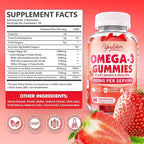 2 Pack Vegan Omega-3 Gummies 1000mg, Omega 3 Fish Oil Alternative for Adults, Plant Based DHA 460mg & EPA 230mg w/Vitamin A, C, E, Strawberry Flavor, 120 Count