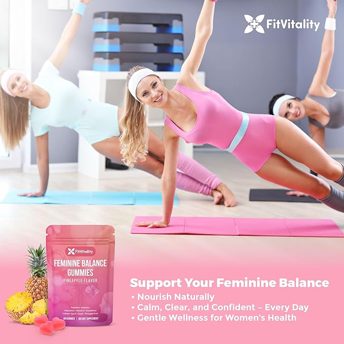 Premium 60 Feminine Balance Gummies – Probiotics, Collagen Type II, Chasteberry, Vitamin D & Magnesium – Gluten-Free, Natural Pineapple Flavor, Vegan