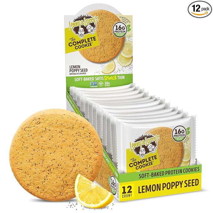 Lenny & Larry's Complete Protein Cookie, [Lemon Poppy Seed], Chewy Soft Baked, 16g Plant Protein, Vegan, Non-GMO, High Fiber, 4 Ounce Cookie (Pack of 12)