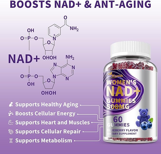 （3 Pack） NAD Gummies Supplements for Women, Pure 500mg NAD - Cell Regeneration, Energy & Metabolism Support, Vegan,Sugar Free, Additives Free, Blueberry Flavor