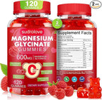 Magnesium Glycinate Gummies 600mg- Sugar Free Mg Potassium Supplement with Magnesium Glycinate, Vitamin D, B6 and CoQ10 for Calm Support & Sleep for Adults, 60 Days Supply ((Pack of 2), Raspberry)