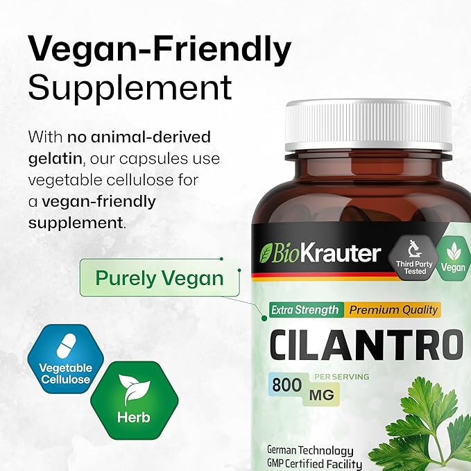 BIO KRAUTER® Cilantro for Detox Cleanse - Vegan Cilantro Capsules (Coriander Leaf Powder) 800 mg per Serving - Natural Detox & Antioxidant Supplement - 100 Capsules, Non-GMO Herbal Supplements