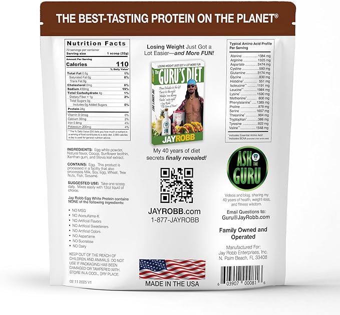 JAYROBB Chocolate Egg White Protein 80 oz, 5 Pound Bag