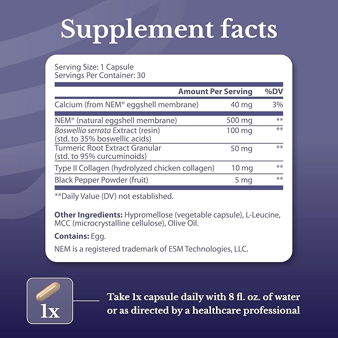 Joint Complex - Joint & Cartilage Health - Joint Support Supplement with Calcium, NEM Eggshell Membrane, Boswellia Serrata - Knee Supplements for Men & Women, 60 Capsules