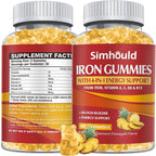 1 Pack Vegan 80MG Iron Supplement Gummies for Women & Men - Vitamin A, C, B for Adults & Kids - Blood & Builder & Energy Support for Iron Deficiency, Anemia - 60 Counts Pineapple Flavor Gummies