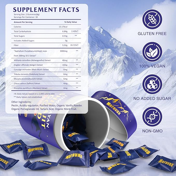 Himalayan Natural Shilajit Gummies I Gold Grade Natural Shilajit with Ashwagandha, Gokshura, Black Musli & 85+ Trace Minerals I No Added Sugar I Non-GMO I 60 Gummy