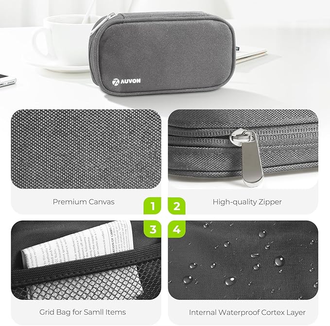 AUVON Canvas Bag Travel Pill Organizer 2 Times a Day, Large AM/PM Weekly Pill Box 7 Day Pill Case with Portable Gray Zipper Cloth Bag for Holding Supplements, Vitamins and Fish Oils