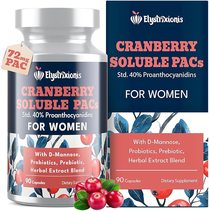 72mg PAC, Cranberry Pills for Women - Organic Cranberry Juice Extract Plus 1000mg D-Mannose, Supports Urinary Tract Health, Cranberry Supplement - 90 Capsules