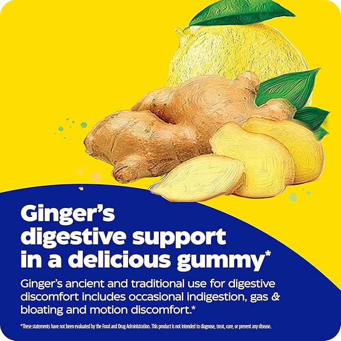 Enzymedica Ginger Root & Vitamin B6 Gummies for Women & Men, Support for Occasional Nausea, Helps Digestion, Vegan, Gluten Free - 60 Count