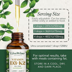 Live Wise Naturals Vitamin D3 K2 (MK-7) Peppermint Drops for Adults - 930 Drops, Ultra Concentrated Formulation, 1208 IU Vitamin D3, 25 MCG - Precision Micro-Dosing Dropper for Calcium & Bone Support