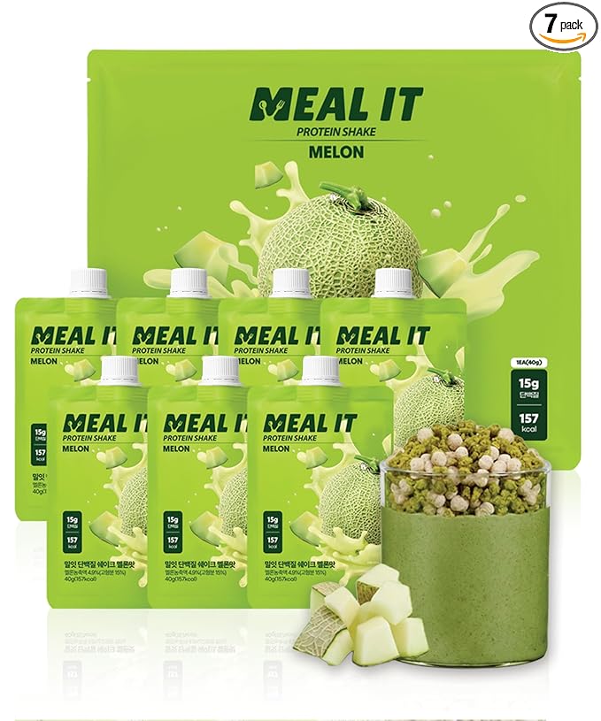 Melon Protein Shake, 15g Protein & 7g High Fiber, Low Sugar, Keto-Friendly Meal Replacement powder with Cookie Crunch & Oat Crunch Balls (7 Packs, 1.41 oz Each)