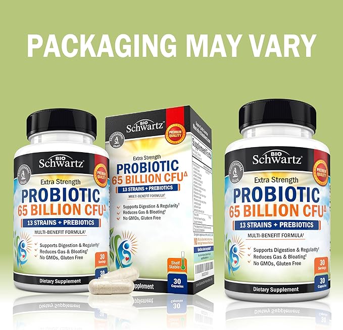 Probiotic 65 Billion - Probiotics with Prebiotic for Women & Men - Lactobacillus Acidophilus Digestive Health Capsules - Targeted Release Technology - Shelf Stable Supplement Non-GMO Dairy Free-30ct