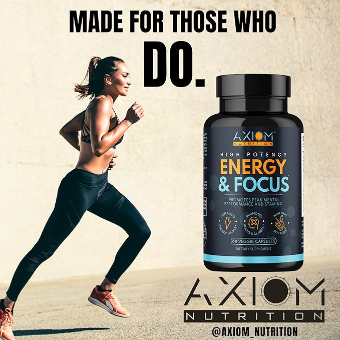 Energy and Focus - Extra Strength 200mg Caffeine and Lions Mane Mushroom Supplement, 60 Capsules - with Alpha GPC, L-Theanine, L-Tyrosine to Support Brain Function and Concentration