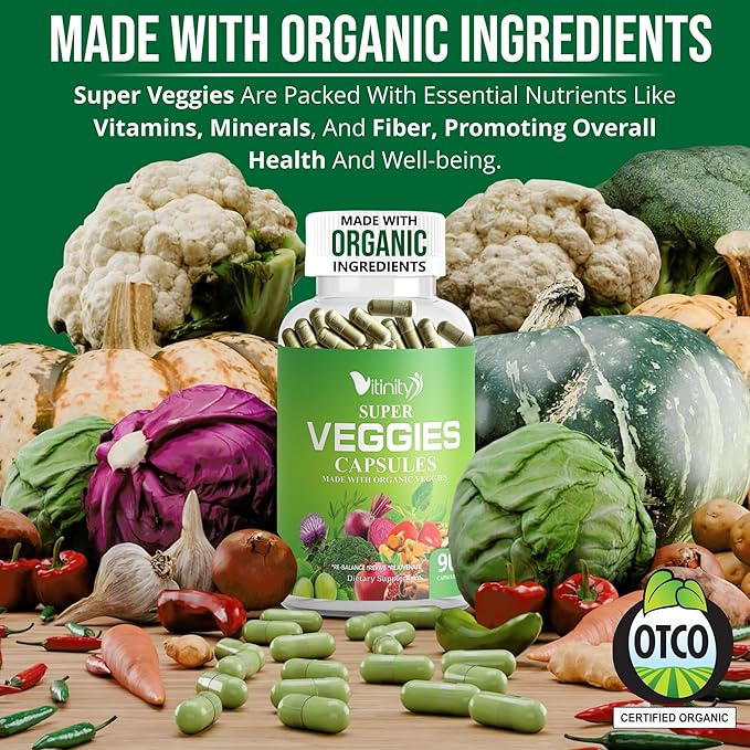 Made with Organic Fruits & Veggies Capsules-Superfood Vegetable Vitamin Supplement for Women & Men-Blend of Fruits and Greens for Daily Health.Fruits and Vegetables Supplements (30-Day Supply)
