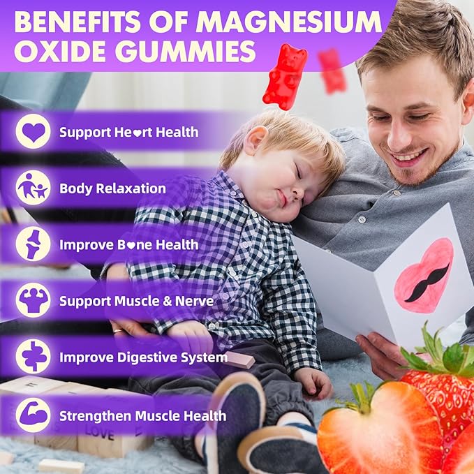 2 Pack Magnesium Citrate Gummies 600mg for Women Men, High Absorption Magnesium Supplement Gummies for Calm, Relaxation, Muscle Health, Vegan, Strawberry Flavor, 120 Count