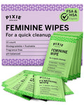Pixie Feminine Wipes - Flushable, Biodegradable, & Ph Balanced - Individually Wrapped Packet Wipes for On The Go & Public Bathrooms - Wash & Cleaner For Your Menstrual Cups & Discs (1 Pack of 10)