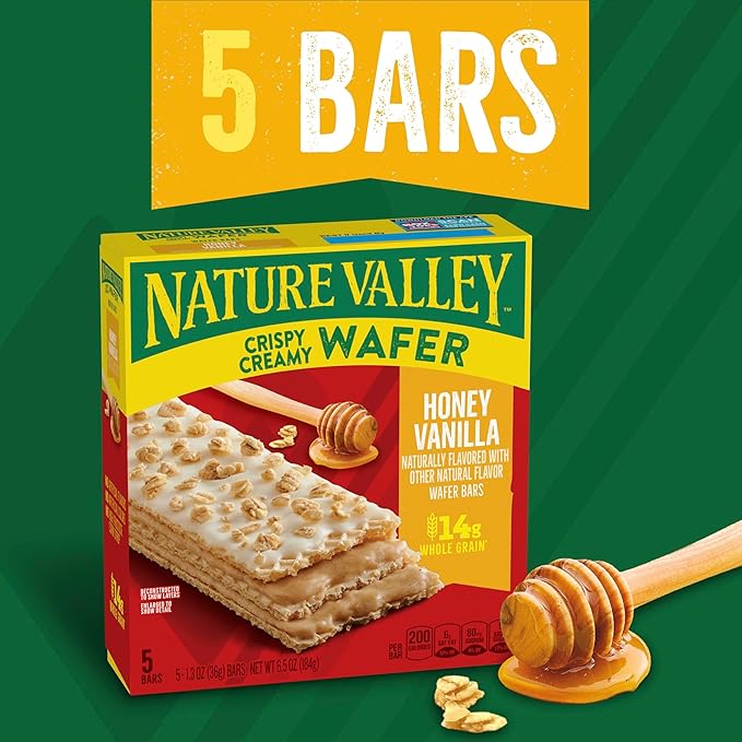 Nature Valley Crispy Creamy Wafer Bars, Honey Vanilla, Whole Grain, 5 Bars, 6.5 oz