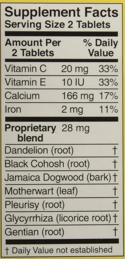 Lydia Pinkham Herbal Supplement Tablets for Menstruation and Menopause Support, 72 Count