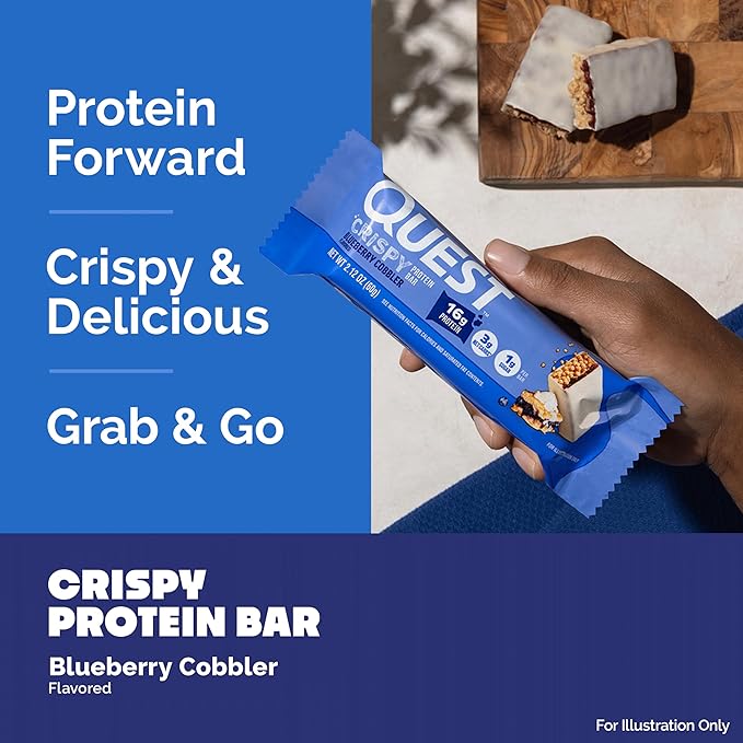 Quest Nutrition Crispy Blueberry Cobbler Hero Protein Bar, 16g Protein, 1g Sugar, 3g Net Carb, Gluten Free Protein Snack, Keto Friendly, 12 Count
