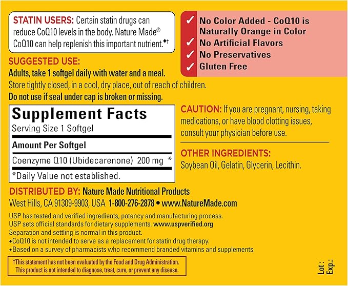 Nature Made CoQ10 200mg Softgels, Dietary Supplement for Heart Health Support, 105 Softgels, 105 Day Supply