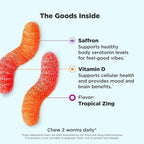 OLLY Hello Happy Gummy Worms,Mood Balance Support,Vitamin D,Saffron,Adult Chewable Supplement,Gluten Free,Tropical Zing -,90 Count (Pack of 2)