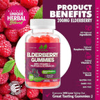 Elderberry 200mg Gummies with Vitamin C, Echinacea, Propolis (100 count) - Immune Support for Adults & Kids - Maximum Strength, Great Tasting Raspberry Flavor - Gluten-Free, Vegan - 100 Gummies
