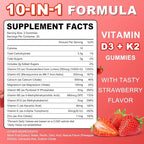 Sugar Free Vitamin D3 K2 Gummies - Vitamin D Gummies with VD3, VK2, 7 Essential Vitamins - Supports Bone, Muscle, Teeth & Immune - Vegan, Non-GMO, Strawberry Flavor, 60 Count