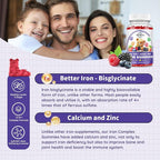 Iron Supplement Gummies for Kids - with Calcium, Zinc, Kids Multivitamin with Iron Gummies - Immune Support, Blood Builder & Energy Support for Iron Deficiency, Anemia, Mixed Berry Flavor, 60 Gummies