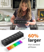 Extra Large Pill Organizer - XXL Vitamin Holder for Weekly Supplements - Double Sided Pill Box 7 Day with Big AM PM Compartments Huge Daily Medicine Dispenser 2 Times a Day Reliable and Easy-to-Use