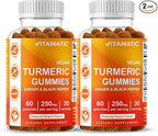 Vitamatic Turmeric Gummy with Ginger & Black Pepper Extract – 60 Vegan Gummies Each | 2 Pack (120 Gummies) 95% Curcuminoids – Powerful Antioxidant & Inflammatory Support