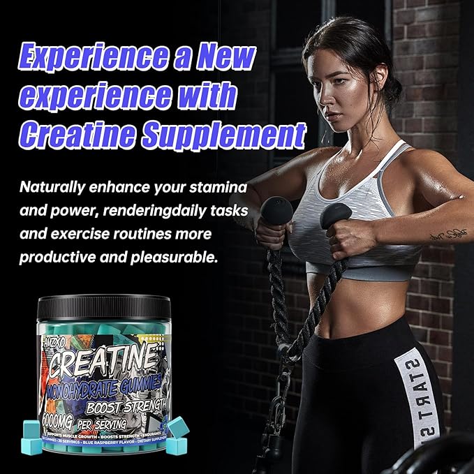 Creatine Monohydrate Gummies 6g for Men Women,Complex Creatine Monohydrate Chewable for Muscle Strength,Muscle Building,Energy Boost,Pre-Workout Energy Supplement,Vegan Blue Raspberry - 120 Count