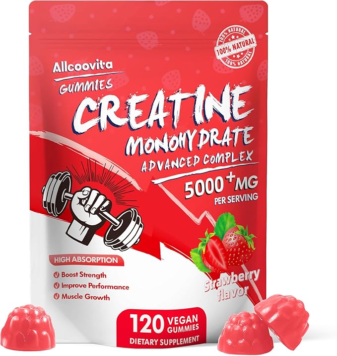 NSF Certified Creatine Gummy - Creatine Monohydrate Gummies 5000mg for Men & Women -120 Gummies Advanced Formula, Muscle Strength, Muscle Builder, Energy Boost, Pre-Workout Supplement-Strawberry