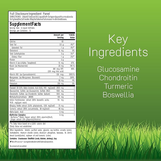 Irwin Naturals 3-in-1 Joint Formula with Glucosamine, Chondroitin, Turmeric & Boswellia - Advanced Joint Support Supplement for Men and Women - 90 Liquid Soft-Gels