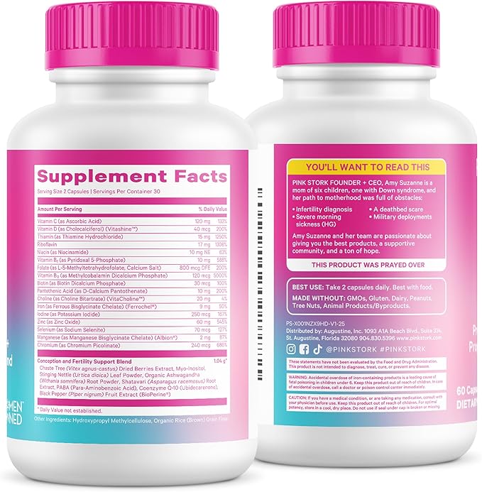 Pink Stork Fertility Supplements for Women | 2-in-1 Conception Support with Inositol, Folate + CoQ10 | Cycle Regularity, Hormone Balance + Reproductive Wellness | 60 Capsules