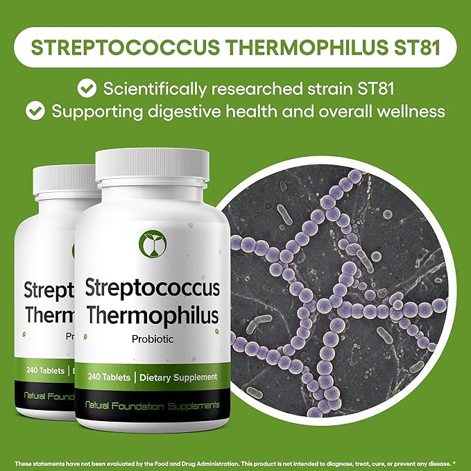 Streptococcus Thermophilus Probiotic Supplement 240 Tablets 3 Billion CFU Probiotics for Men & Women Supports Intestinal Digestive & Gut Health (240, Streptococcus Thermophilus)