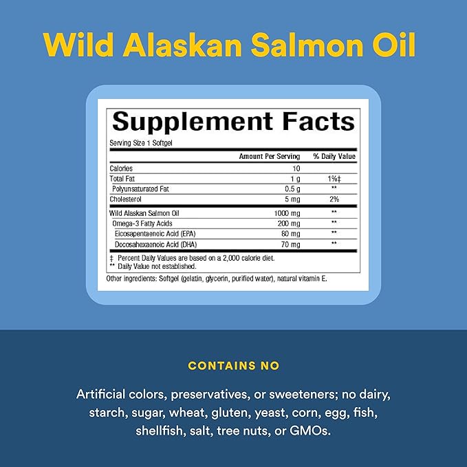 Natural Factors Wild Alaskan Salmon Oil Provides Omega-3, EPA, DHA & Vitamin D, Supports Brain & Heart Health, 180 Softgels