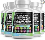 Clean Nutraceuticals GABA 750mg 5 HTP 200mg L Tryptophan 500mg L Theanine 200mg Ashwagandha SAM-e L-Glycine - Mood Support Vitamins for Women and Men with L-Tyrosine (90 Count (Pack of 5))