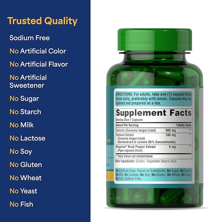 Puritan's Pride Turmeric Curcumin 1000mg, Standarized to 95% Cucuminoids, Herbal Dietary Supplement for Antioxidant Health, 120 Rapid Release Capsules