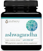 Youtheory Ashwagandha - with Organic KSM-66 Ashwagandha - Herbal Blend to Support Stress Relief & Energy Levels* - Helps Support Mood* - 1,000 mg - 90 Vegetarian Capsules (45-Day Supply)