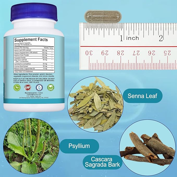 15 Day Cleanse Gut Support 1 Pack, Detox Supplement with Senna, Cascara Sagrada & Psyllium Husk, for Men and Women | 30 Capsules